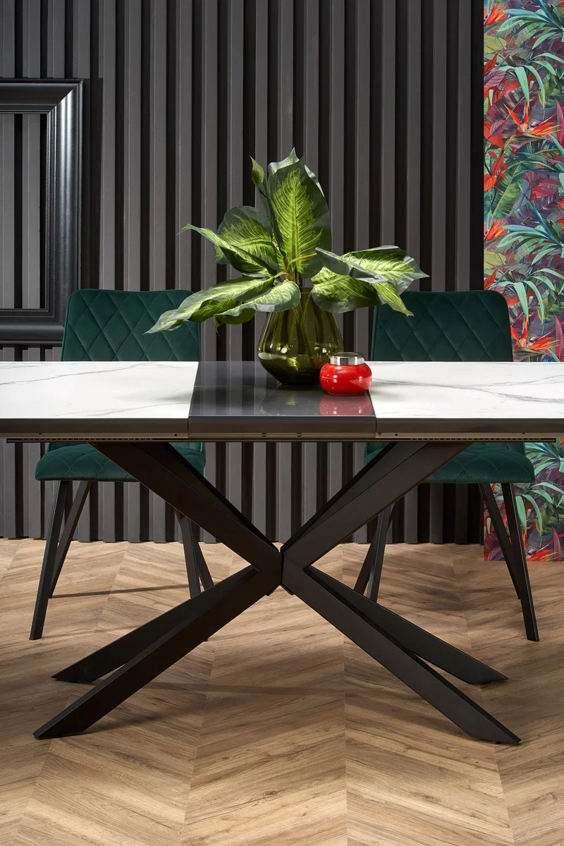 Tavolo allungabile in ceramica effetto marmo bianco e grigio con gambe in acciaio nero Diesel 160 x 90 cm - allungabile a 200 cm