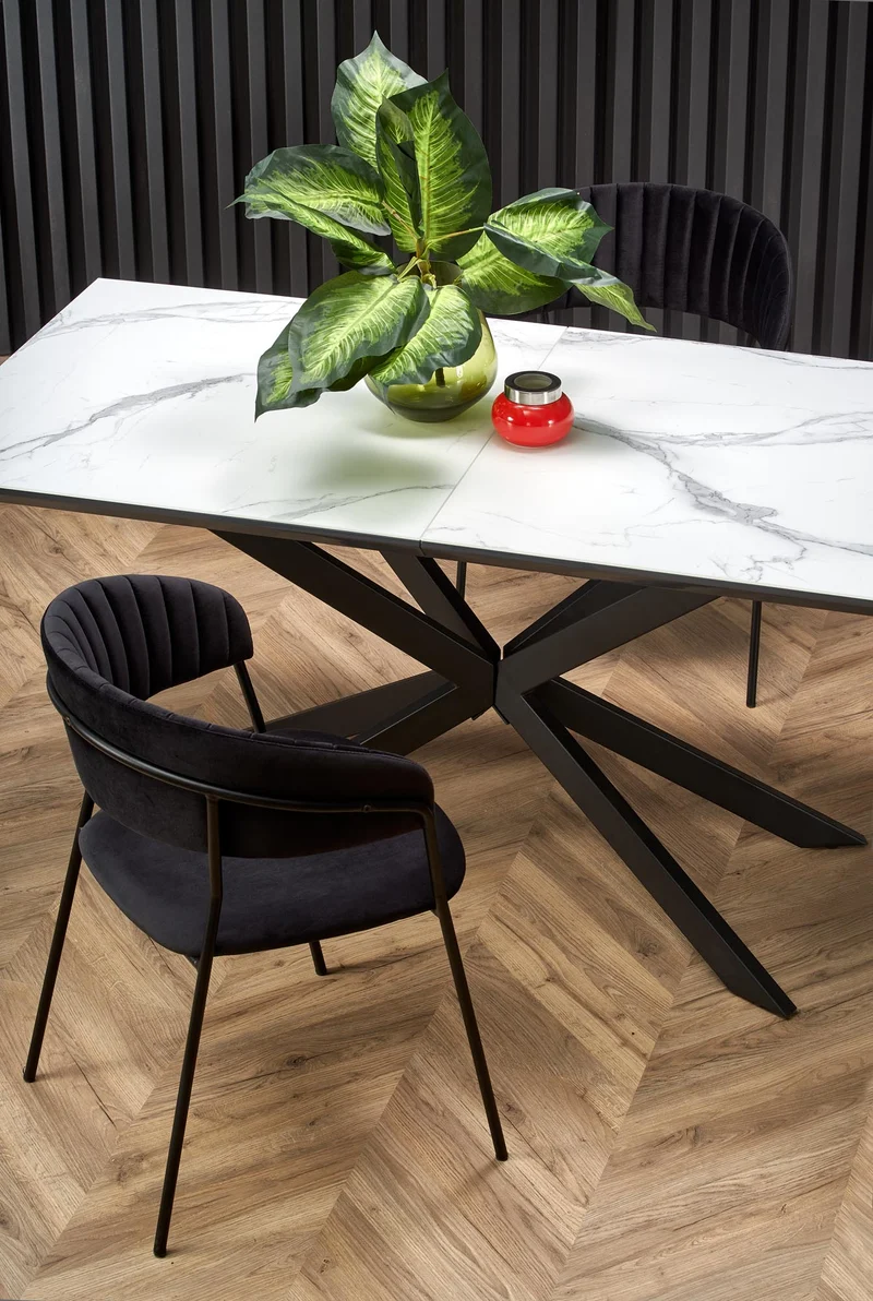Tavolo allungabile in ceramica effetto marmo bianco e grigio con gambe in acciaio nero Diesel 160 x 90 cm - allungabile a 200 cm