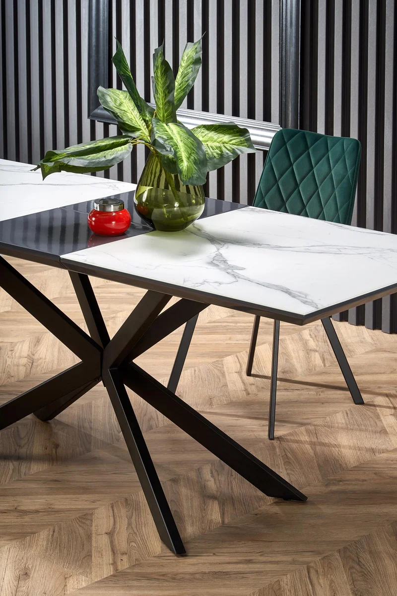 Tavolo allungabile in ceramica effetto marmo bianco e grigio con gambe in acciaio nero Diesel 160 x 90 cm - allungabile a 200 cm