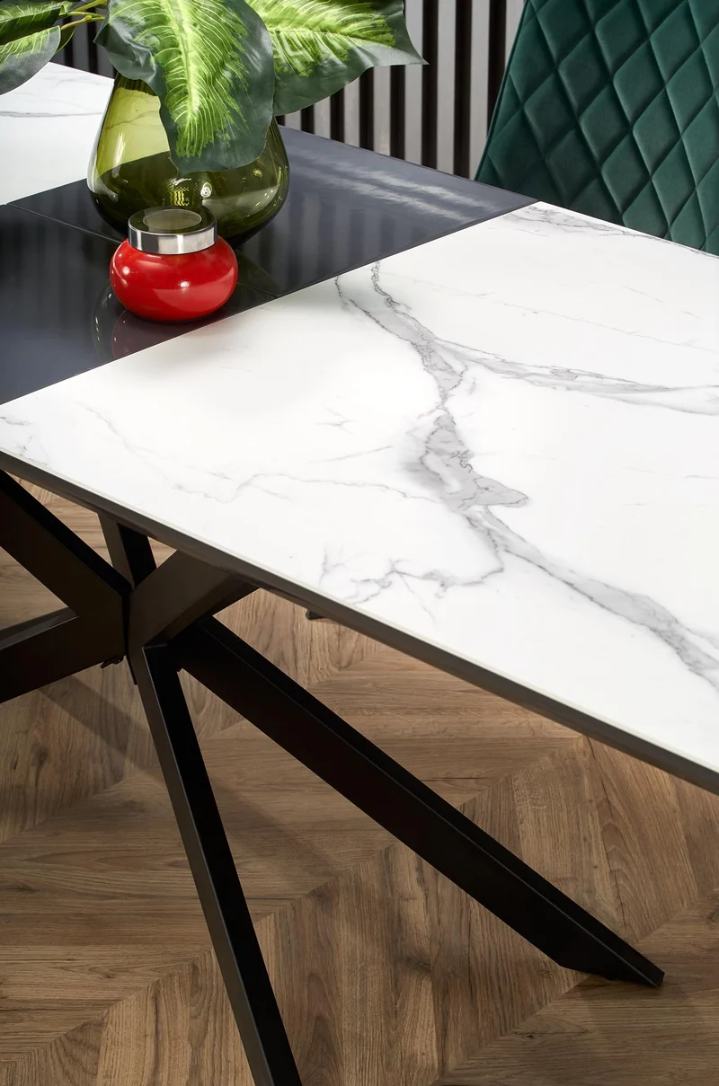 Tavolo allungabile in ceramica effetto marmo bianco e grigio con gambe in acciaio nero Diesel 160 x 90 cm - allungabile a 200 cm