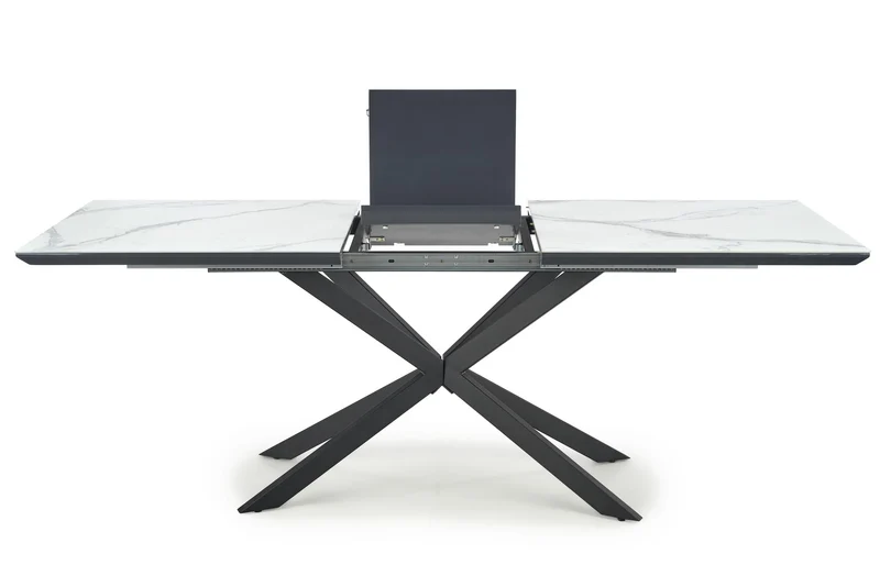 Tavolo allungabile in ceramica effetto marmo bianco e grigio con gambe in acciaio nero Diesel 160 x 90 cm - allungabile a 200 cm