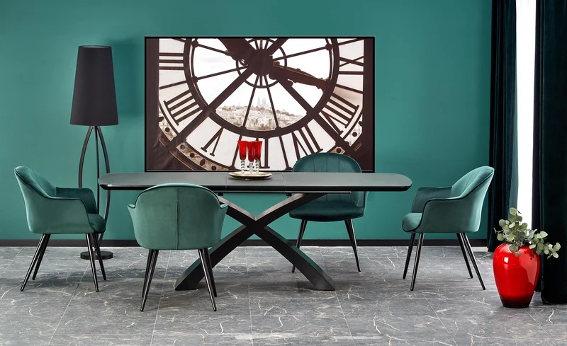 Tavolo allungabile in vetro grigio scuro con gambe in acciaio nero Silvestro 180 x 89 cm - allungabile fino a 220 cm