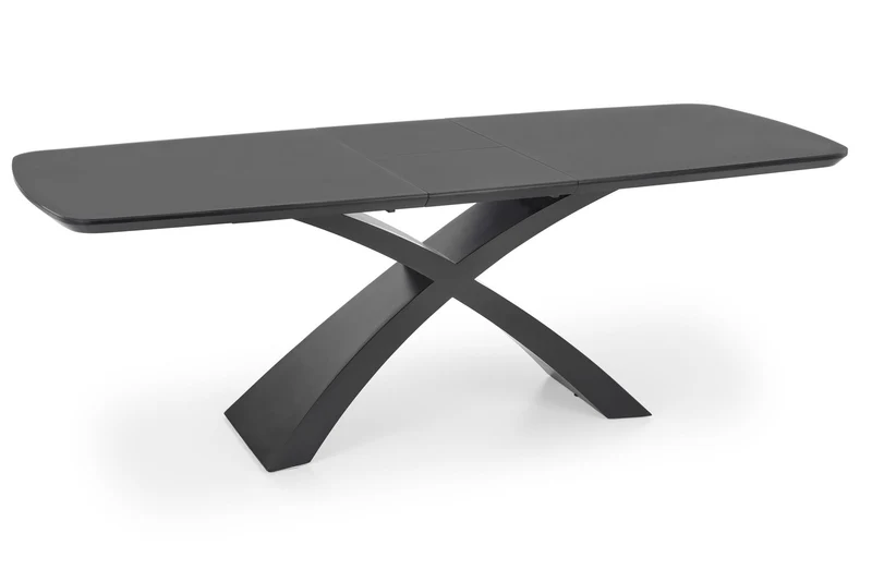 Tavolo allungabile in vetro grigio scuro con gambe in acciaio nero Silvestro 180 x 89 cm - allungabile fino a 220 cm