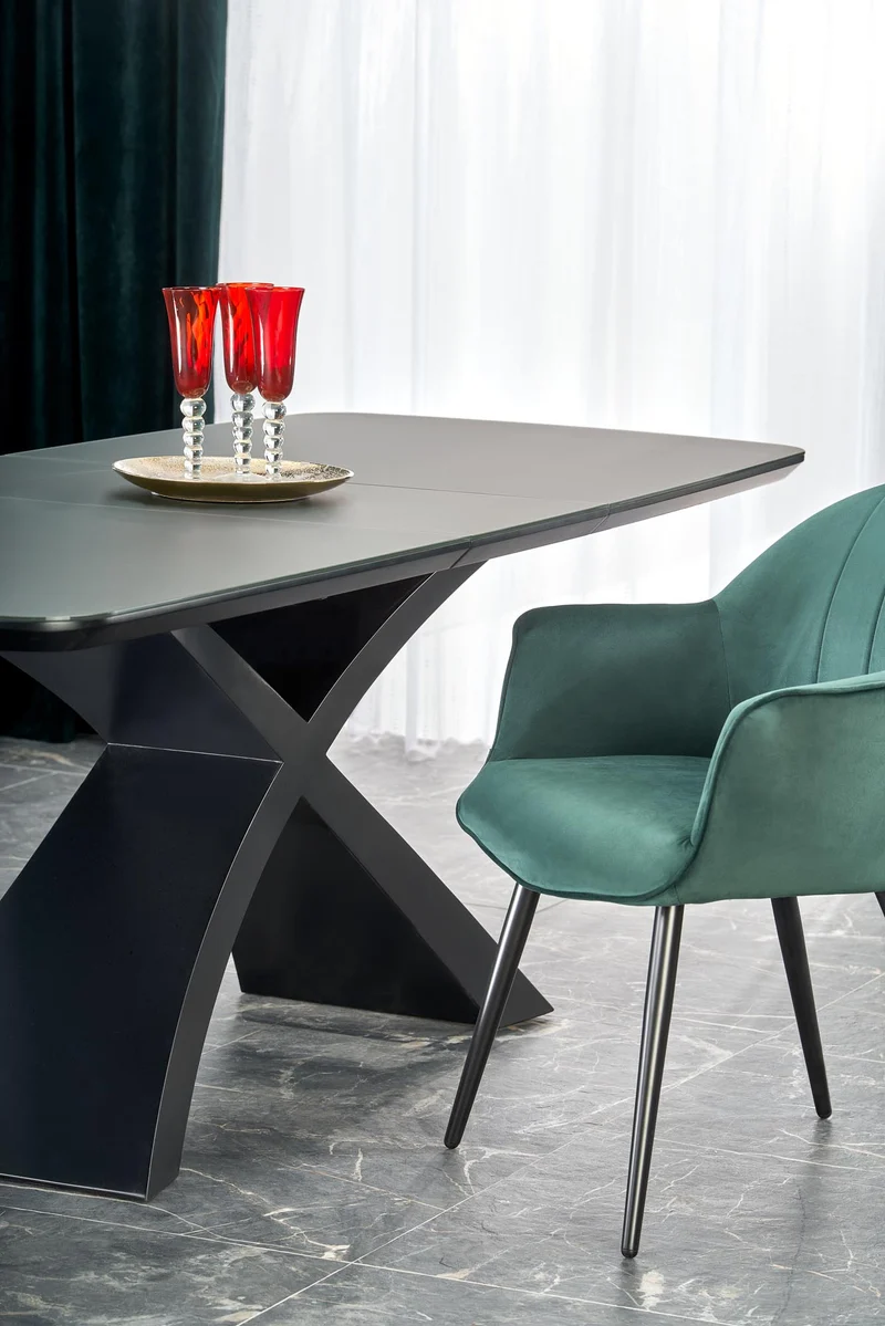 Tavolo allungabile in vetro grigio scuro con gambe in acciaio nero Silvestro 180 x 89 cm - allungabile fino a 220 cm