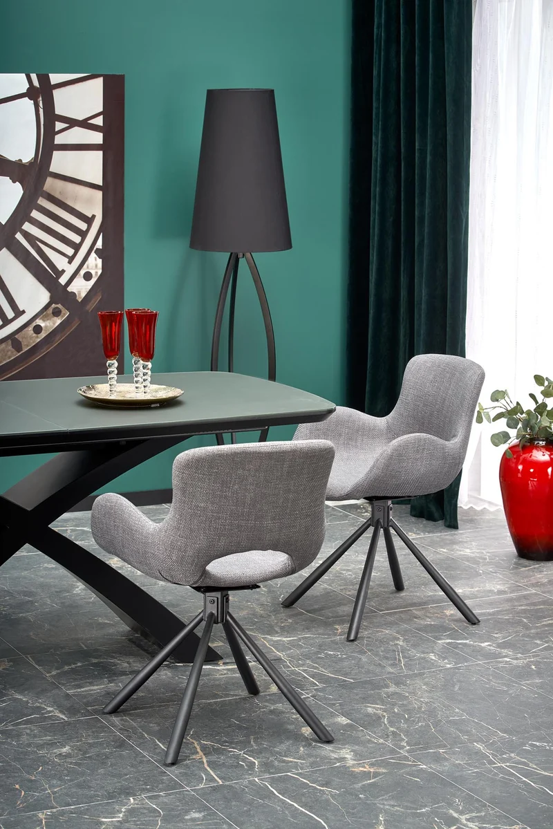 Tavolo allungabile in vetro grigio scuro con gambe in acciaio nero Silvestro 180 x 89 cm - allungabile fino a 220 cm