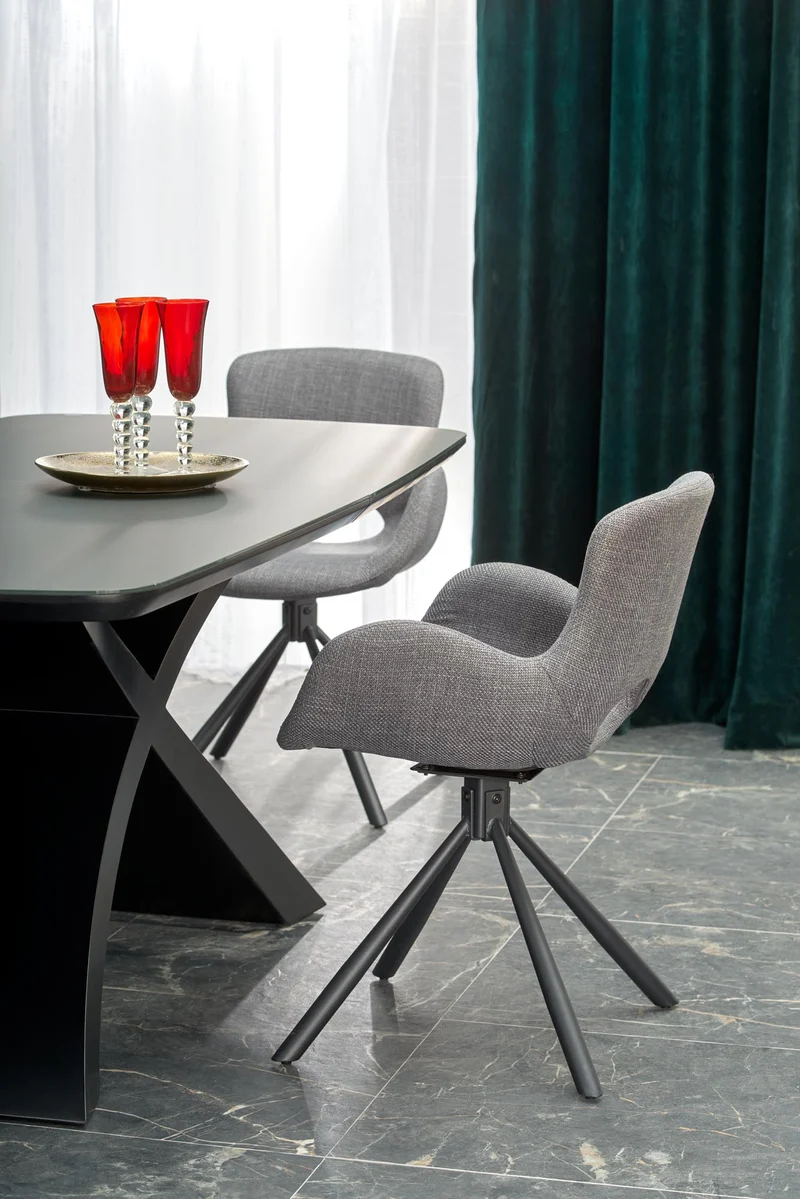 Tavolo allungabile in vetro grigio scuro con gambe in acciaio nero Silvestro 180 x 89 cm - allungabile fino a 220 cm