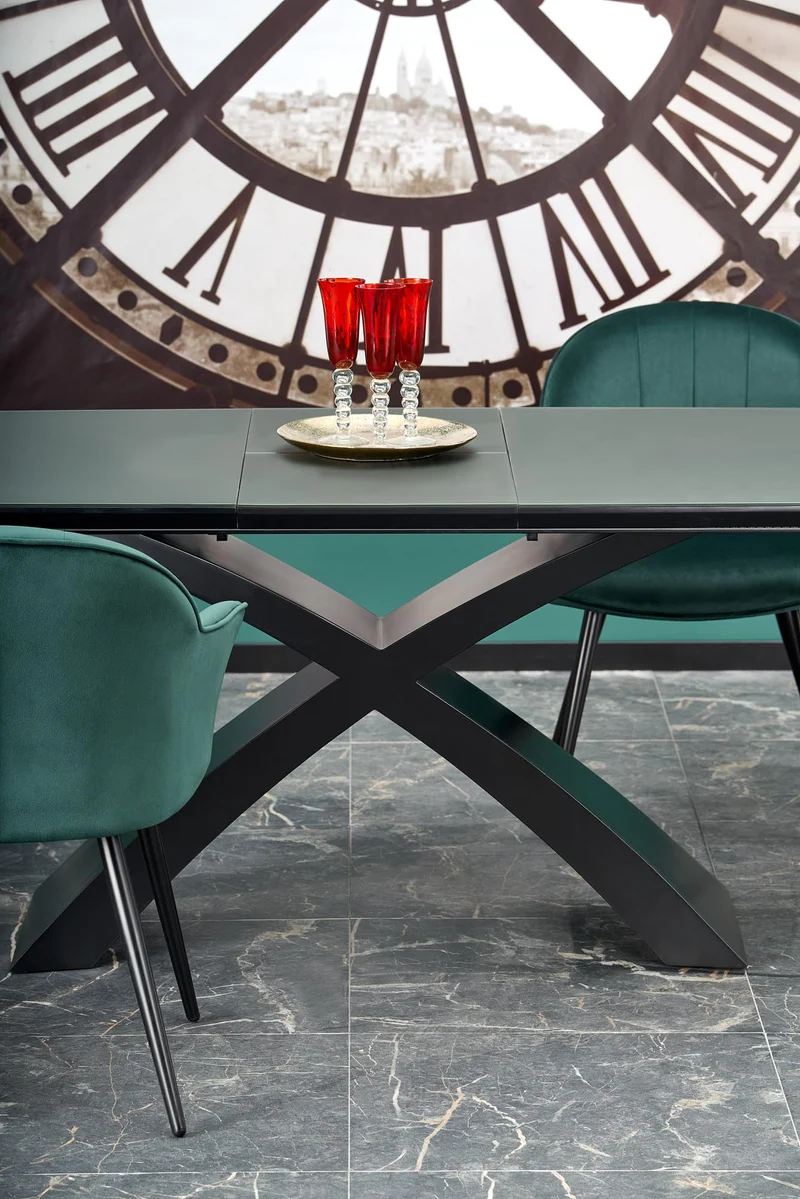 Tavolo allungabile in vetro grigio scuro con gambe in acciaio nero Silvestro 180 x 89 cm - allungabile fino a 220 cm