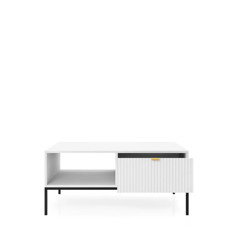 Tavolino con piedi in metallo 1 cassetto ed 1 vano in legno laminato Miseno 104x68 cm