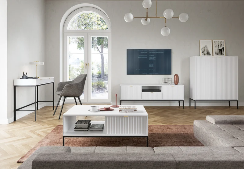 Tavolino con piedi in metallo 1 cassetto ed 1 vano in legno laminato Miseno 104x68 cm