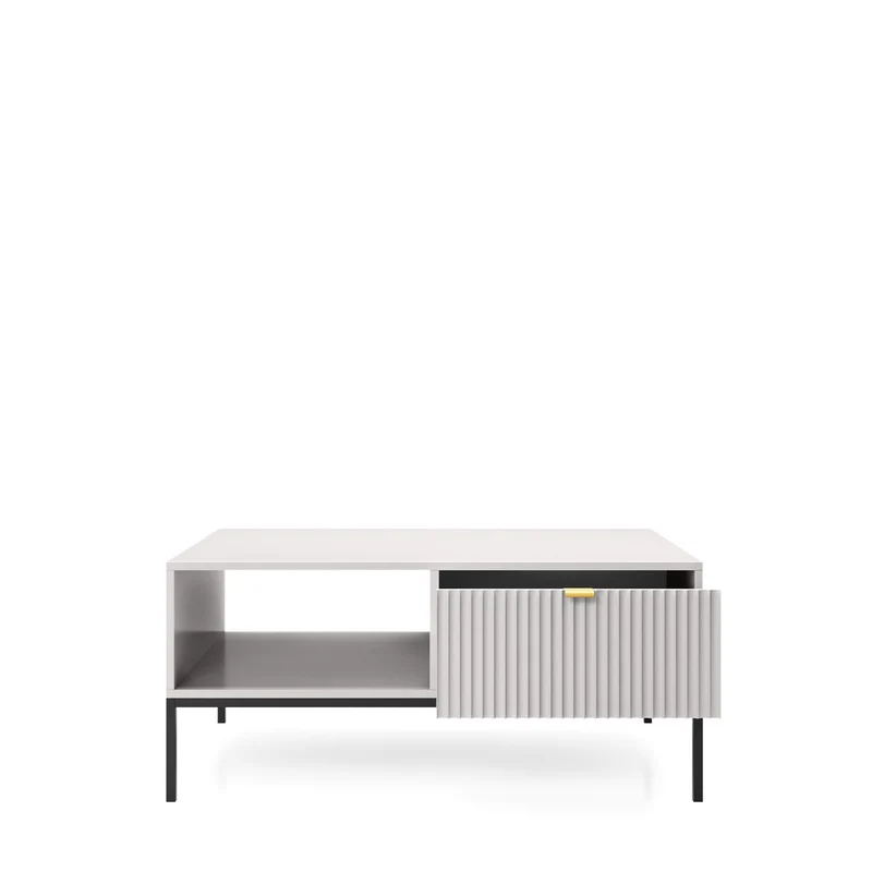 Tavolino con piedi in metallo 1 cassetto ed 1 vano in legno laminato Miseno 104x68 cm
