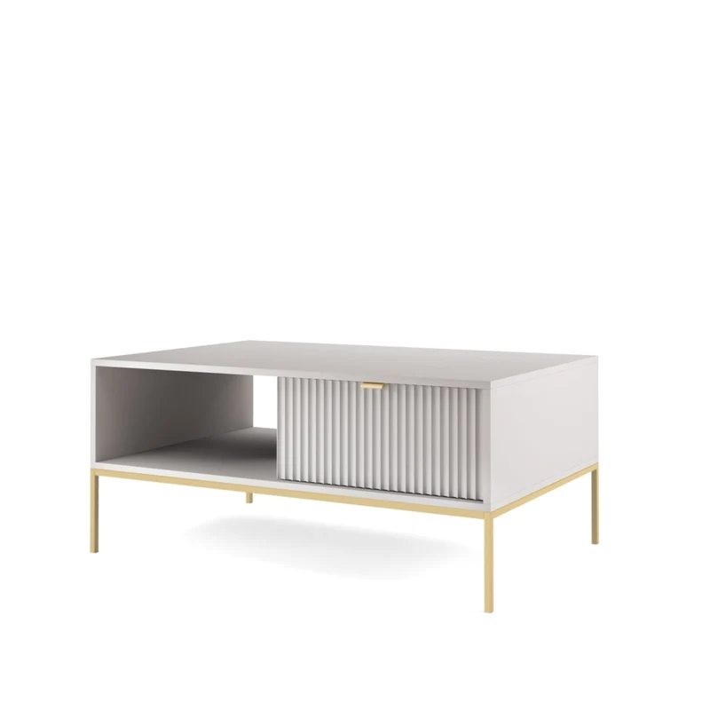 Tavolino con piedi in metallo 1 cassetto ed 1 vano in legno laminato Miseno 104x68 cm
