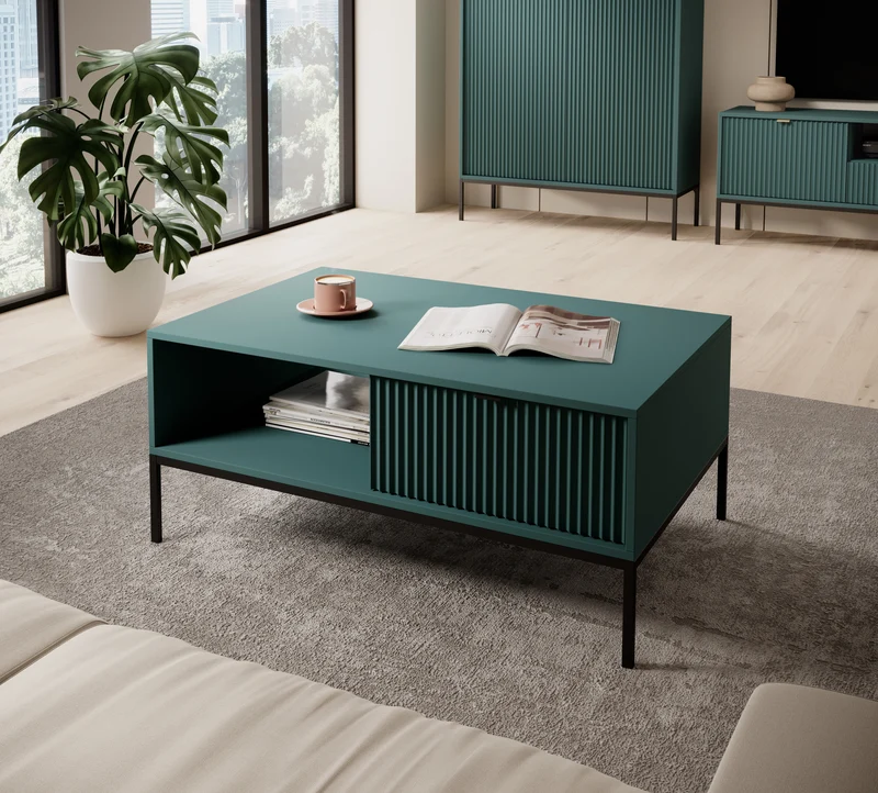 Tavolino con piedi in metallo 1 cassetto ed 1 vano in legno laminato Miseno 104x68 cm