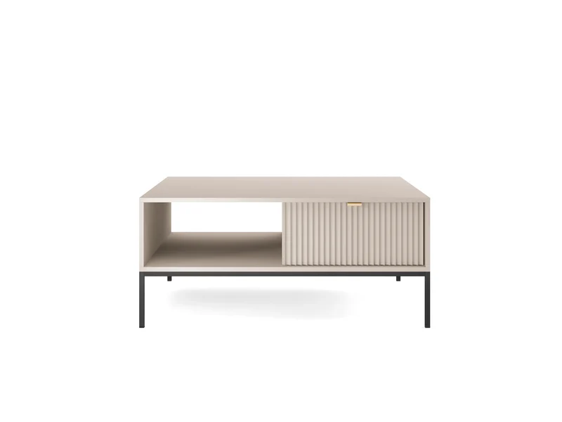 Tavolino con piedi in metallo 1 cassetto ed 1 vano in legno laminato Miseno 104x68 cm