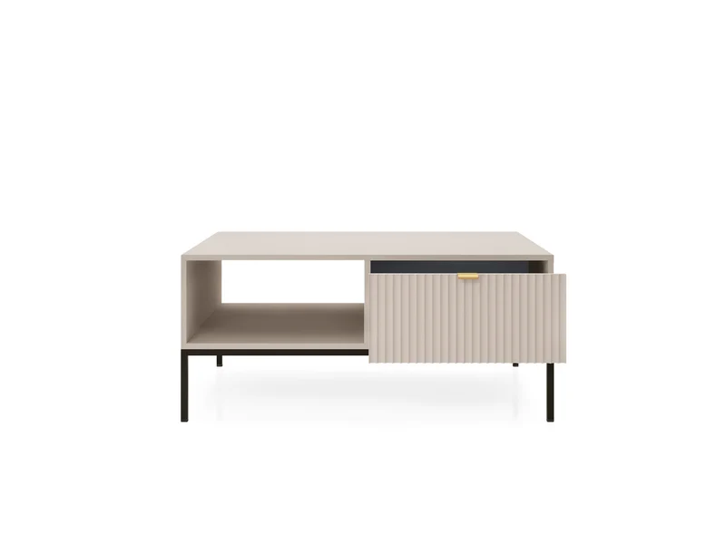 Tavolino con piedi in metallo 1 cassetto ed 1 vano in legno laminato Miseno 104x68 cm