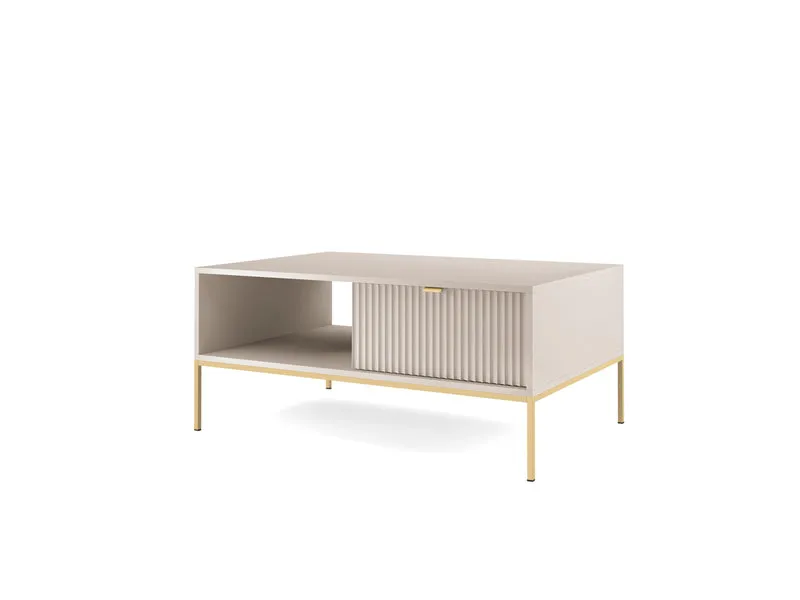 Tavolino con piedi in metallo 1 cassetto ed 1 vano in legno laminato Miseno 104x68 cm