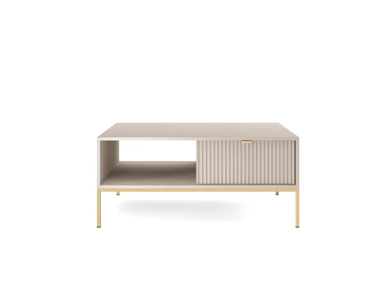 Tavolino con piedi in metallo 1 cassetto ed 1 vano in legno laminato Miseno 104x68 cm