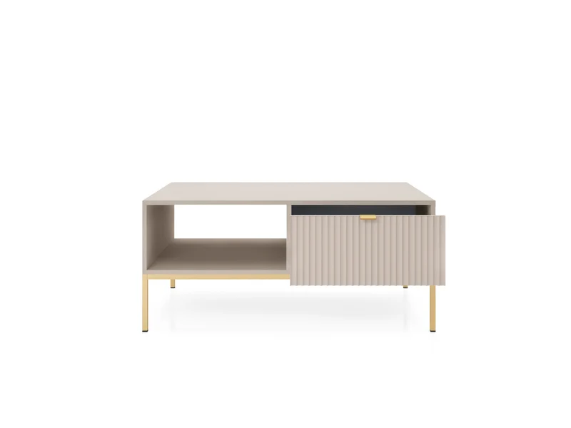 Tavolino con piedi in metallo 1 cassetto ed 1 vano in legno laminato Miseno 104x68 cm