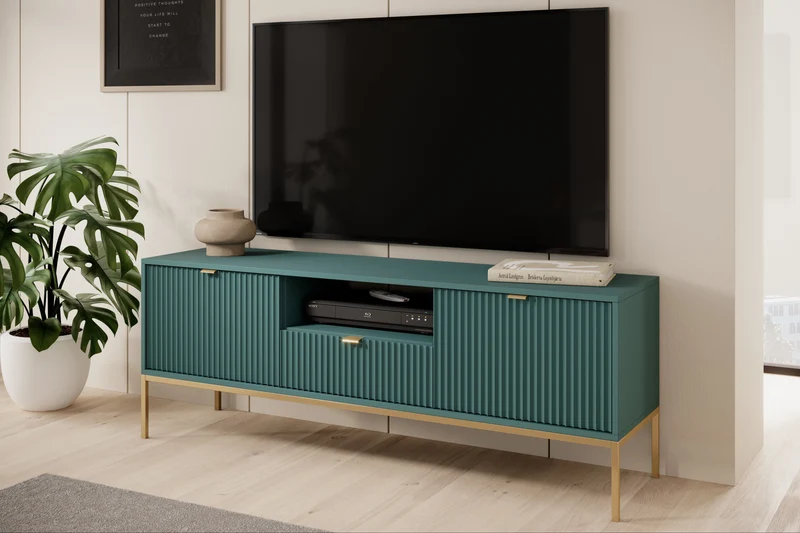 Mobile TV con piedi in metallo 2 ante e 1 cassetto in legno laminato Miseno 154x56 cm