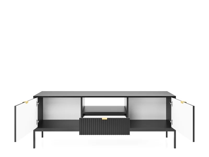 Mobile TV con piedi in metallo 2 ante e 1 cassetto in legno laminato Miseno 154x56 cm