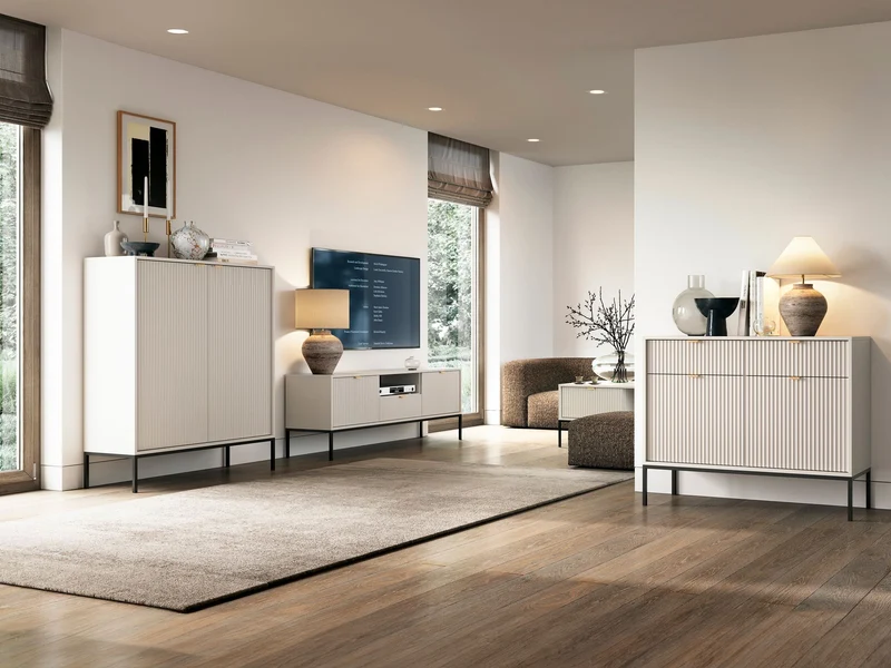 Madia con piedi in metallo 2 ante e 2 cassetti in legno laminato Miseno 104x83 cm