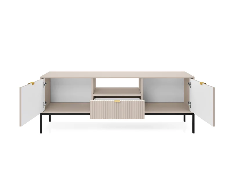 Mobile TV con piedi in metallo 2 ante e 1 cassetto in legno laminato Miseno 154x56 cm