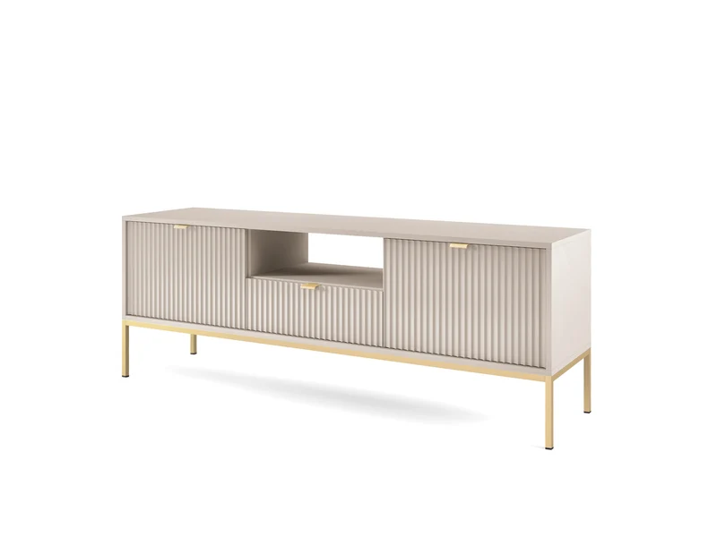 Mobile TV con piedi in metallo 2 ante e 1 cassetto in legno laminato Miseno 154x56 cm