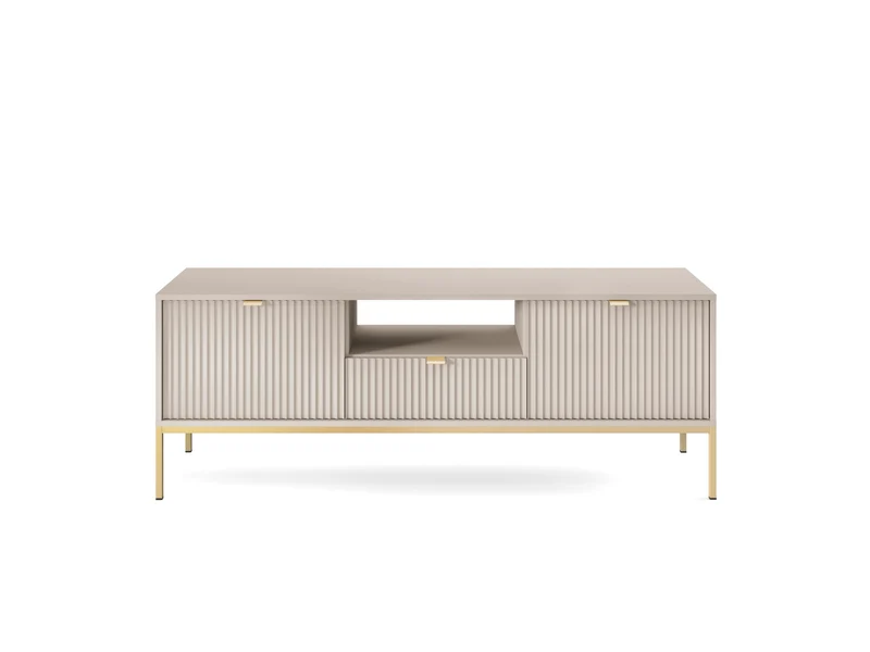 Mobile TV con piedi in metallo 2 ante e 1 cassetto in legno laminato Miseno 154x56 cm