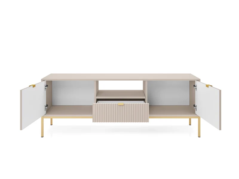 Mobile TV con piedi in metallo 2 ante e 1 cassetto in legno laminato Miseno 154x56 cm