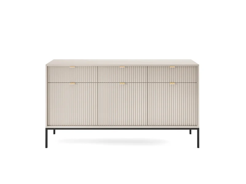 Madia con piedi in metallo 3 ante e 3 cassetti in legno laminato Miseno 154x83 cm