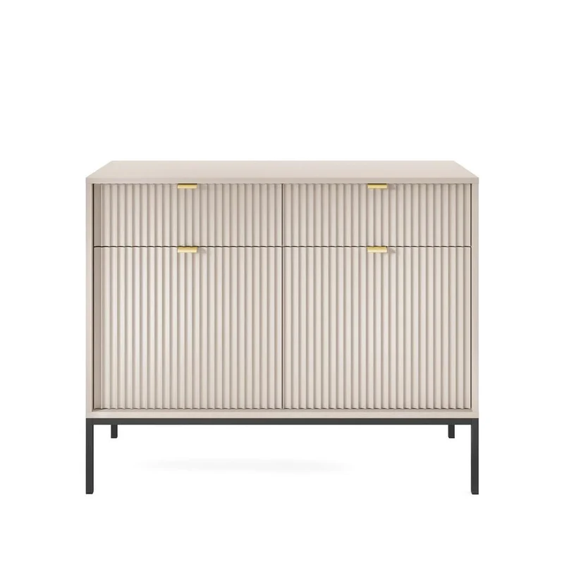 Madia con piedi in metallo 2 ante e 2 cassetti in legno laminato Miseno 104x83 cm