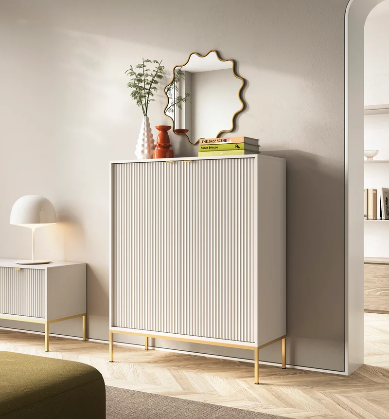 Credenza con piedi in metallo 2 ante in legno laminato Miseno 104x125 cm