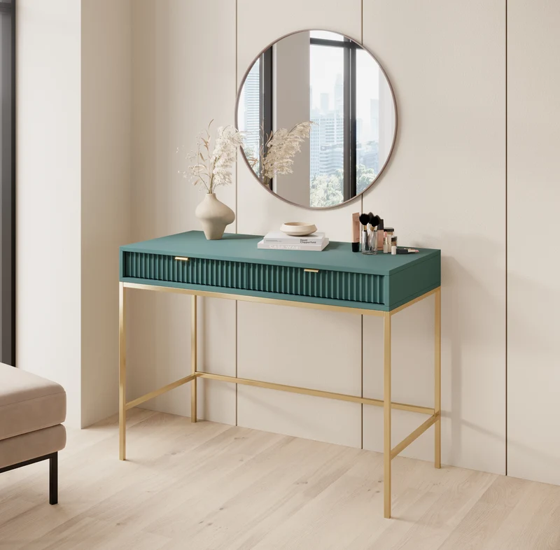 Consolle con piedi in metallo 2 cassetti in legno laminato Miseno 104x78 cm
