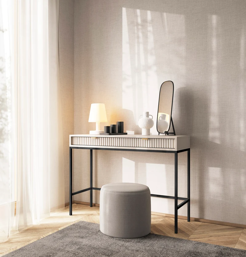 Consolle con piedi in metallo 2 cassetti in legno laminato Miseno 104x78 cm
