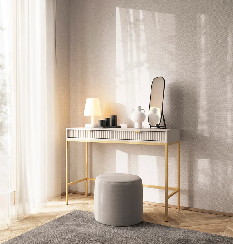 Consolle con piedi in metallo 2 cassetti in legno laminato Miseno 104x78 cm
