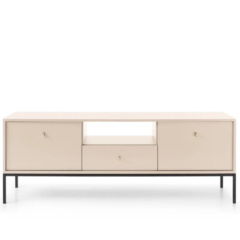 Mobile TV con piedi in metallo 2 ante e 1 cassetto in legno laminato Canterno 154x56 cm