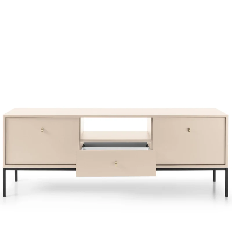Mobile TV con piedi in metallo 2 ante e 1 cassetto in legno laminato Canterno 154x56 cm