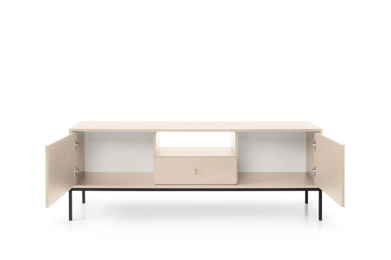 Mobile TV con piedi in metallo 2 ante e 1 cassetto in legno laminato Canterno 154x56 cm