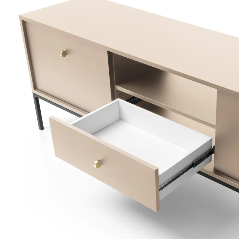 Mobile TV con piedi in metallo 2 ante e 1 cassetto in legno laminato Canterno 154x56 cm