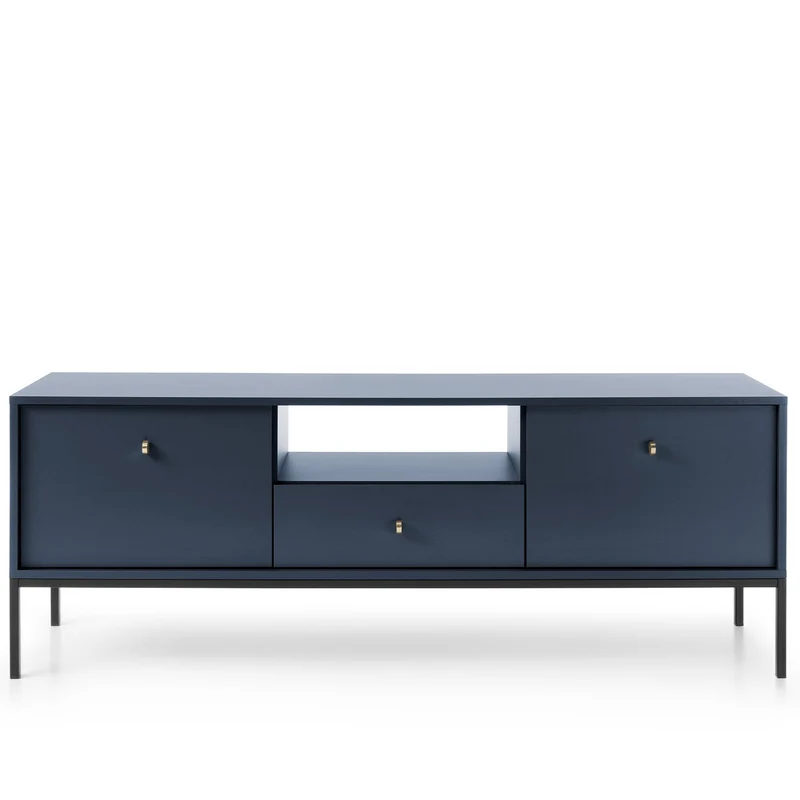 Mobile TV con piedi in metallo 2 ante e 1 cassetto in legno laminato Canterno 154x56 cm