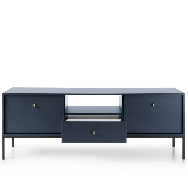 Mobile TV con piedi in metallo 2 ante e 1 cassetto in legno laminato Canterno 154x56 cm