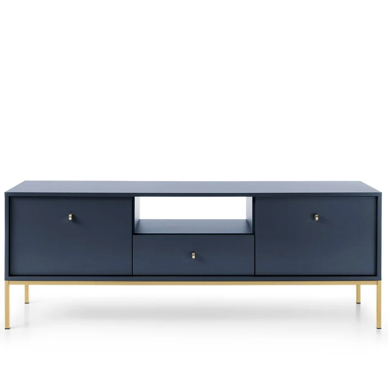 Mobile TV con piedi in metallo 2 ante e 1 cassetto in legno laminato Canterno 154x56 cm