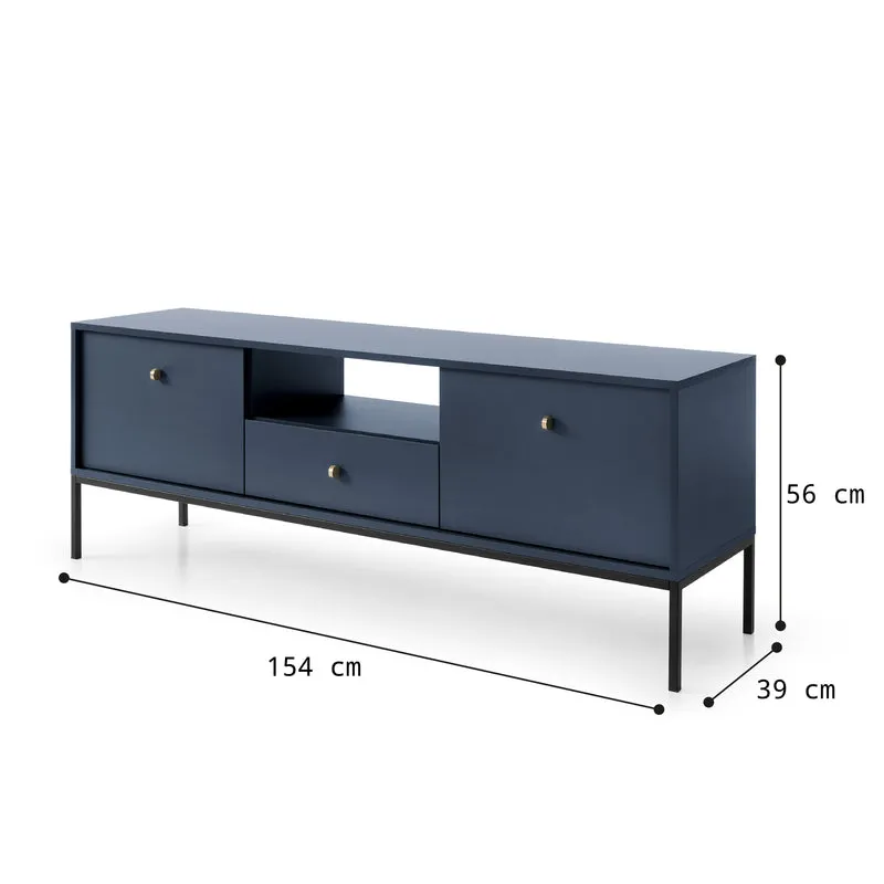 Mobile TV con piedi in metallo 2 ante e 1 cassetto in legno laminato Canterno 154x56 cm