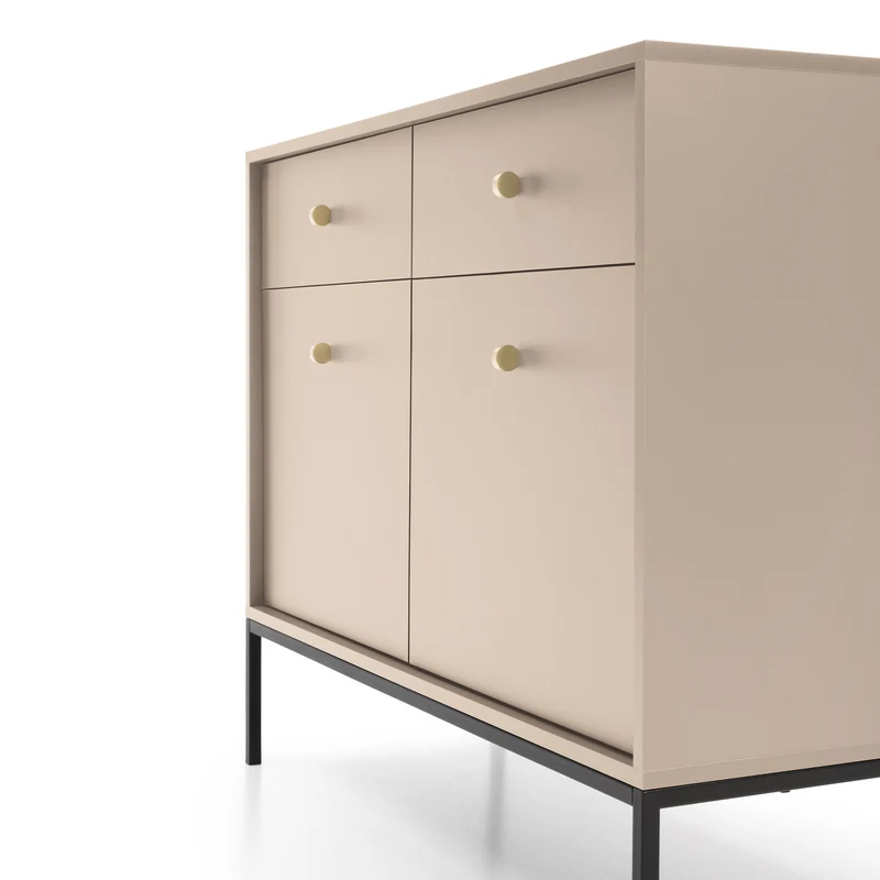 Madia con piedi in metallo 2 ante 2 cassetti in legno laminato Canterno 104x83 cm