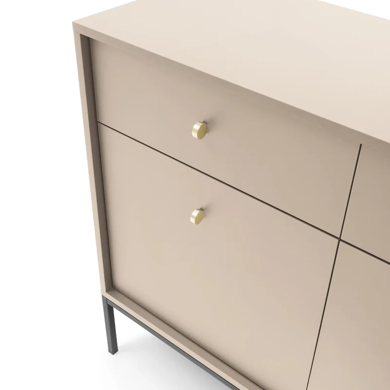 Madia con piedi in metallo 2 ante 2 cassetti in legno laminato Canterno 104x83 cm
