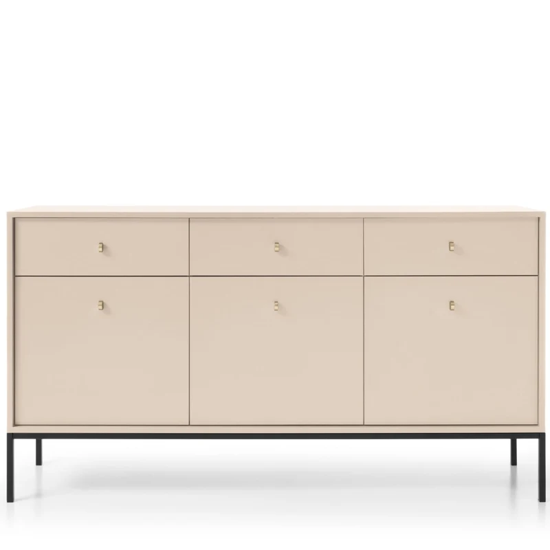 Madia con piedi in metallo 3 ante e 3 cassetti in legno laminato Canterno 154x83 cm