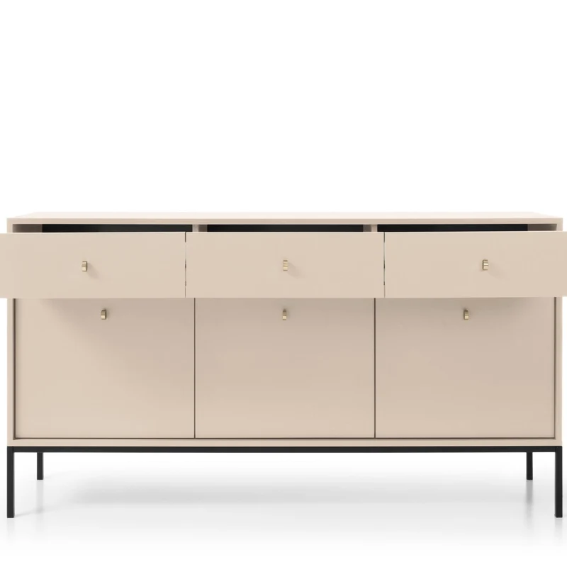 Madia con piedi in metallo 3 ante e 3 cassetti in legno laminato Canterno 154x83 cm