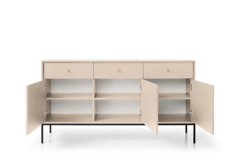 Madia con piedi in metallo 3 ante e 3 cassetti in legno laminato Canterno 154x83 cm