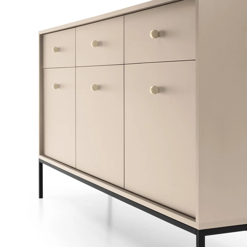 Madia con piedi in metallo 3 ante e 3 cassetti in legno laminato Canterno 154x83 cm