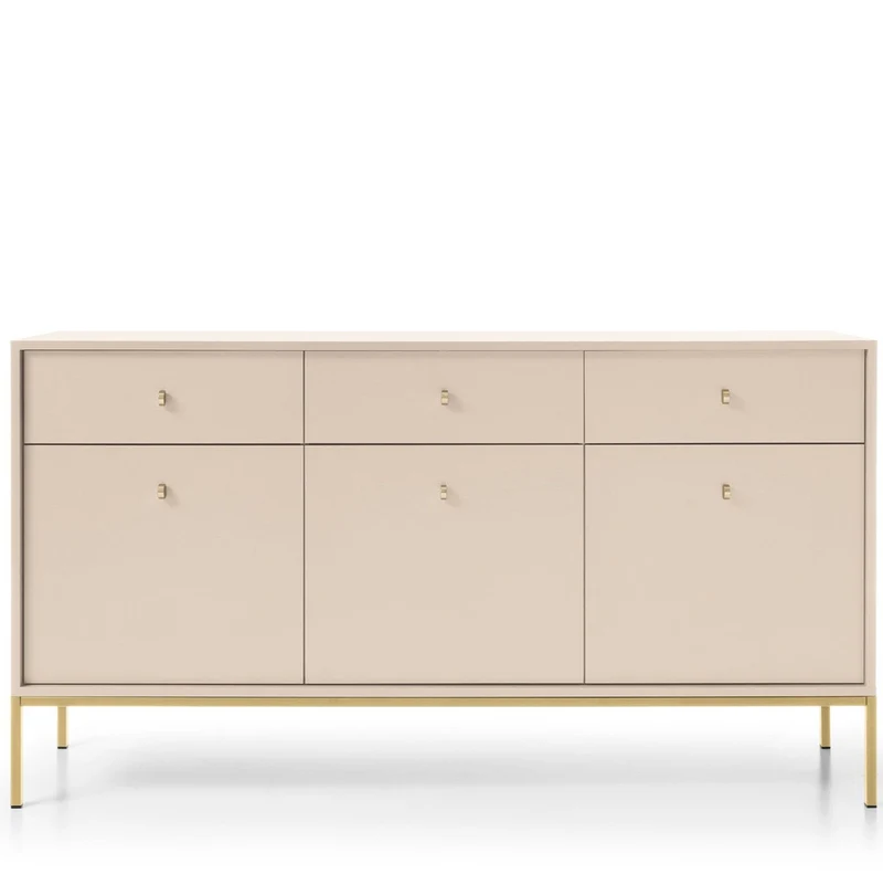 Madia con piedi in metallo 3 ante e 3 cassetti in legno laminato Canterno 154x83 cm