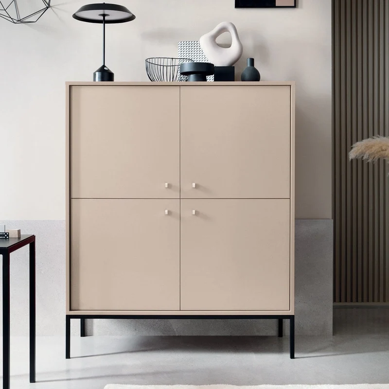 Credenza con piedi in metallo 4 ante in legno laminato Canterno 104x125 cm